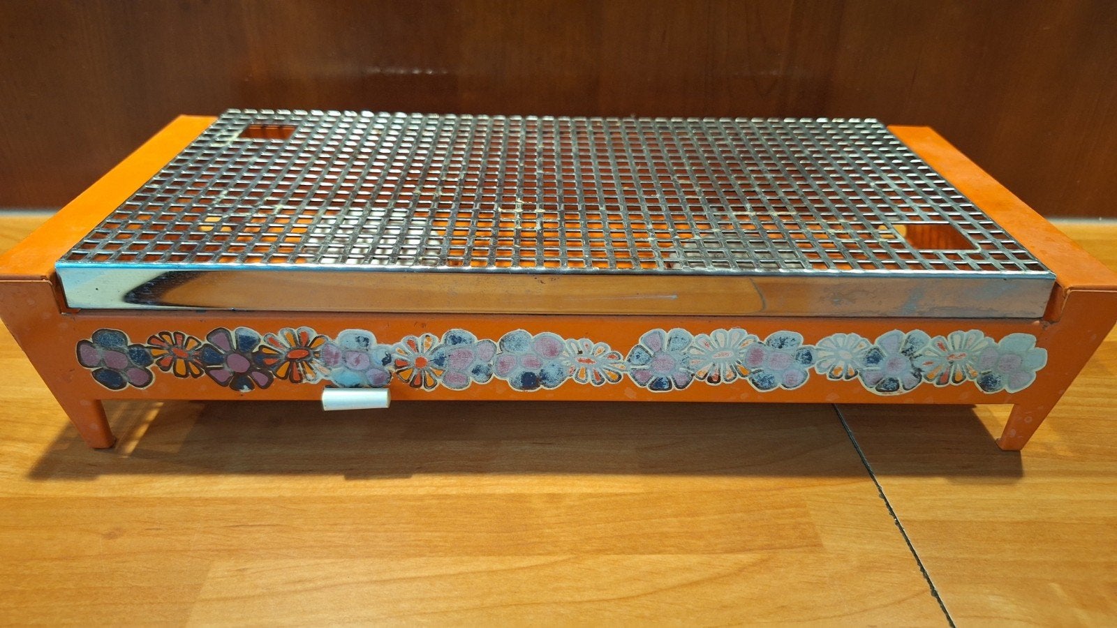 Vintage Brabantia warmhoudplaat - Oranje met bloemmotief, Ophalen of Verzenden, Gebruikt