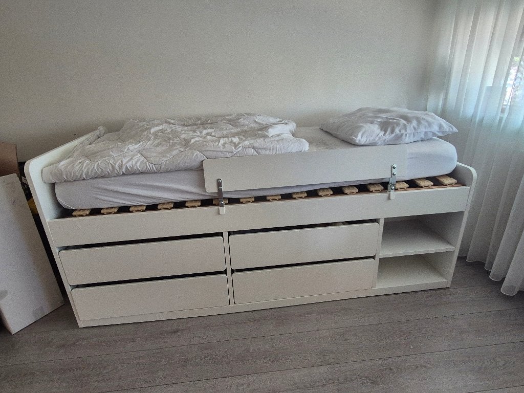 Eenpersoonsbed 90x200, Ophalen, 90 cm, Eenpersoons, Wit