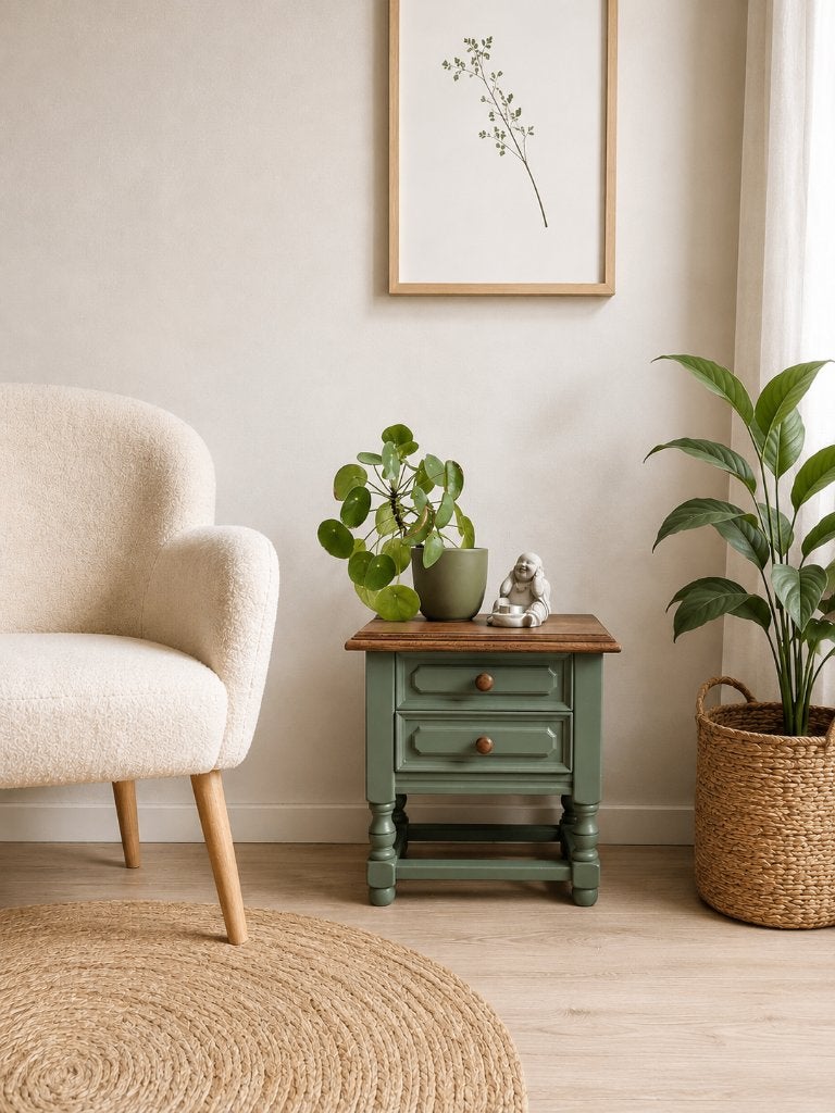 Klein ladekastje | Gerestyled, groen/ houtkleur, Ophalen, Minder dan 50 cm, 1 of 2 laden, Zo goed als nieuw