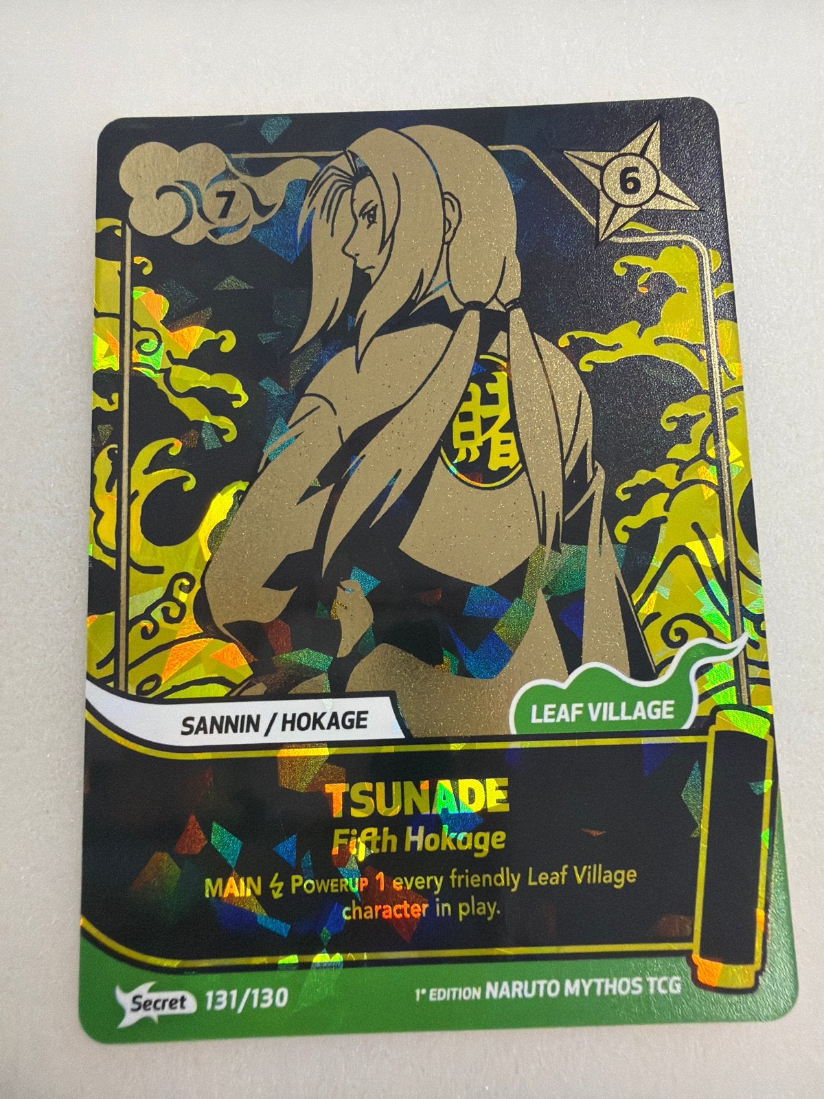 Naruto Mythos TCG Tsunade Fifth Hokage Secret Rare Foil, Ophalen of Verzenden, Zo goed als nieuw, Losse kaart, Foil