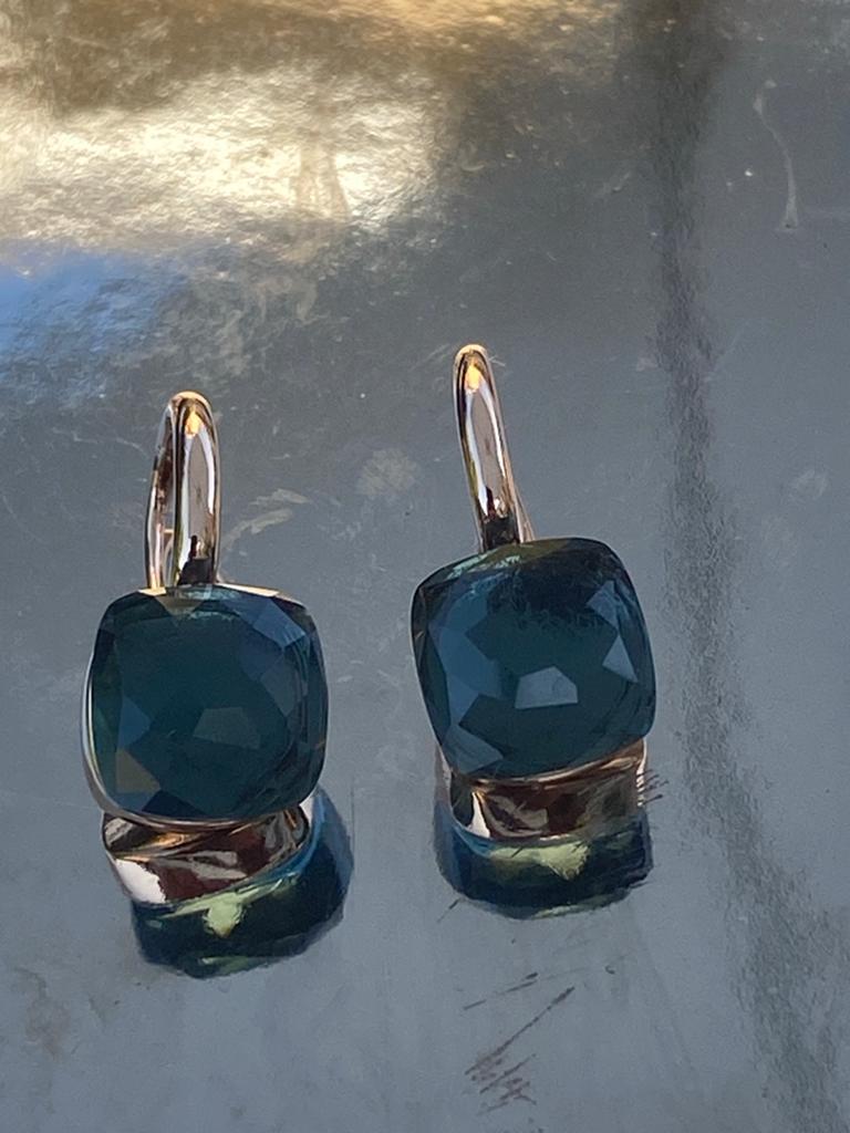 Rozegouden oorbellen Pomellato stijl met grijsblauwe steen, Overige materialen, Hangers, Verzenden, Nieuw