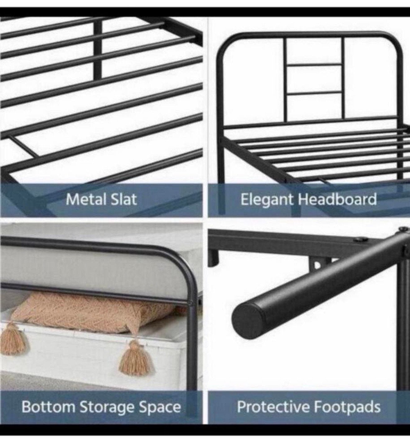 Yaheetech metalen bed bedframe met lattenbodem 190 x 90 CM, Huis en Inrichting, 90 cm, Eenpersoons, Zwart, Nieuw
