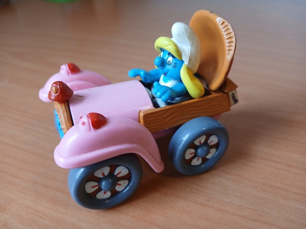 Smurfin in roze auto (rond 1996), Verzamelen, Ophalen of Verzenden, Gebruikt, Smurfin, Poppetje, Figuurtje of Knuffel