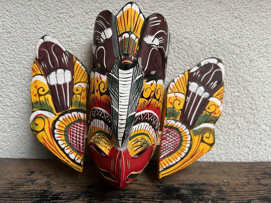 Srilanka handbeschilderd masker klein oosters Raksha Naga, Minder dan 20 cm, Handgemaakt, Hout, Azië