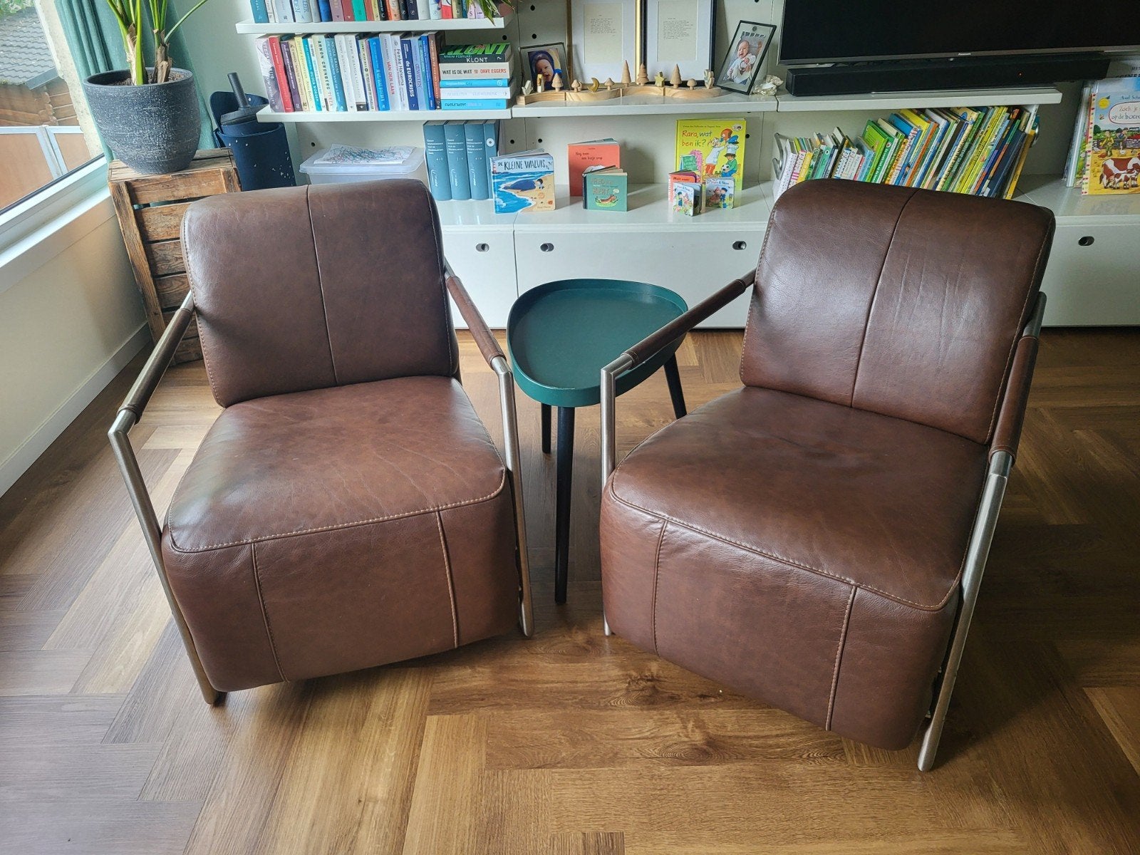 Leren fauteuils met metalen frame - merk: XOOON, Ophalen, Gebruikt, Twee, Bruin