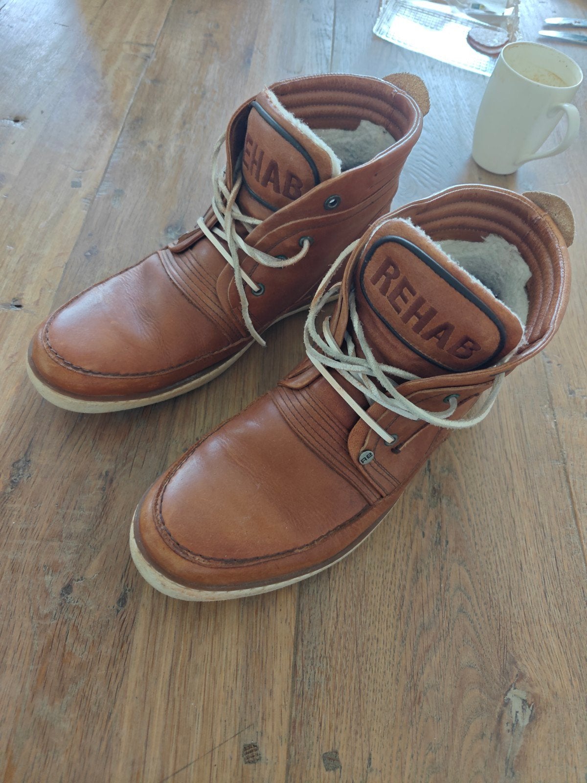 Rehab leren boots maat 44 Gedragen, Ophalen of Verzenden, Gedragen, Bruin, Boots