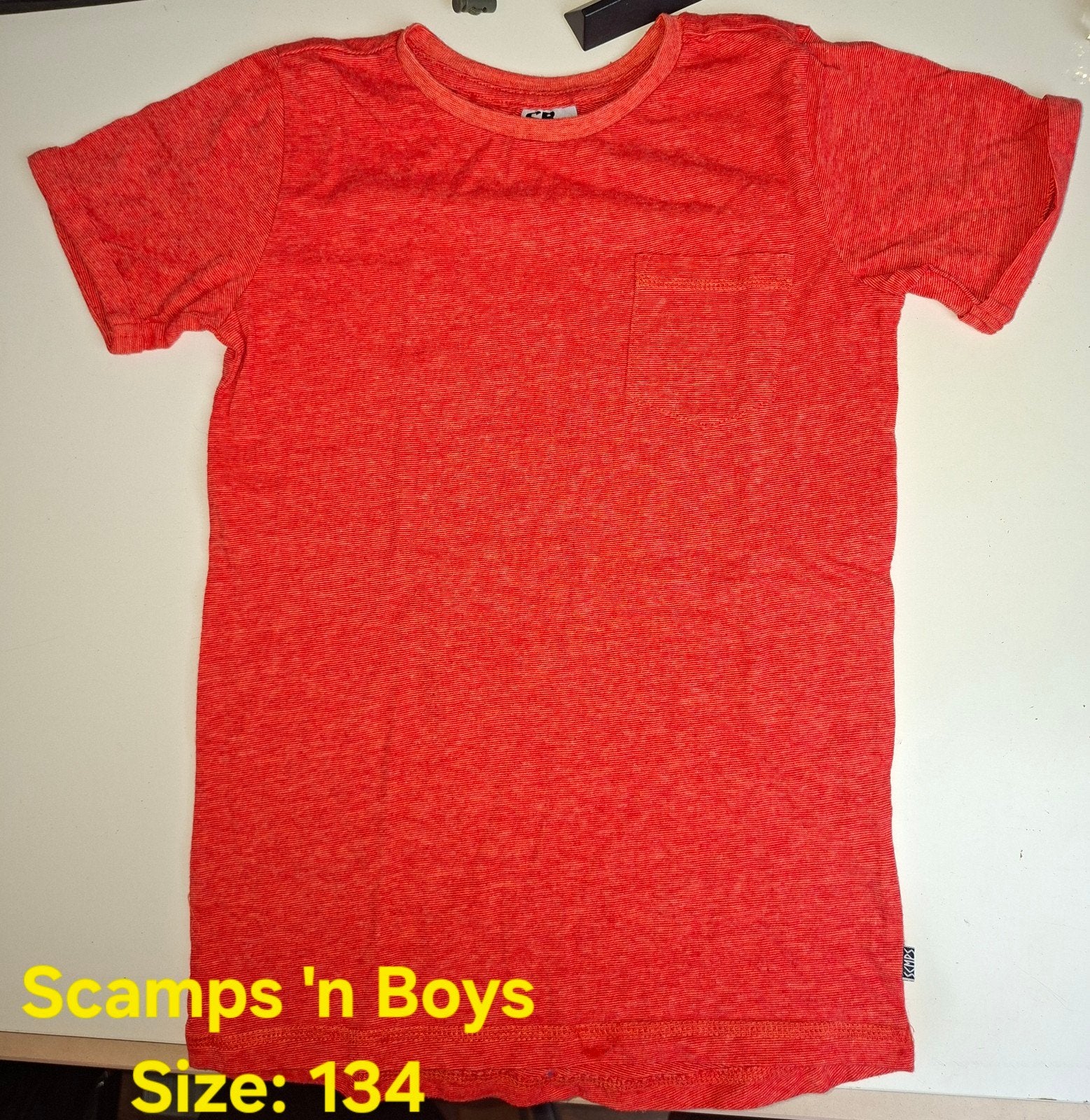 Scamps 'n Boys rood T-shirt maat 134, Gebruikt, Scamps 'n Boys, Ophalen of Verzenden, Shirt of Longsleeve
