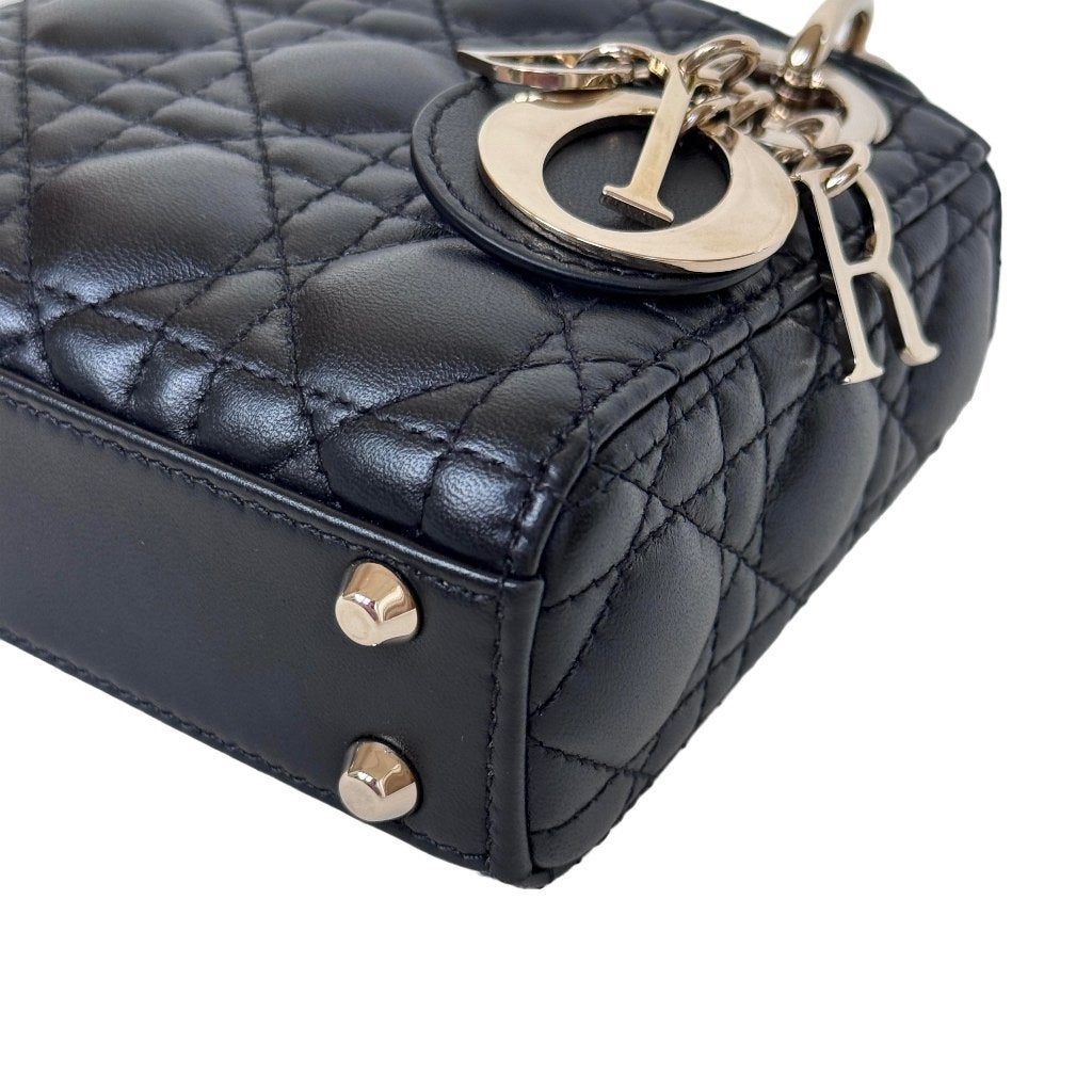 Dior lady micro crossbody zwart lamsleer tas cannage ghw image 4
