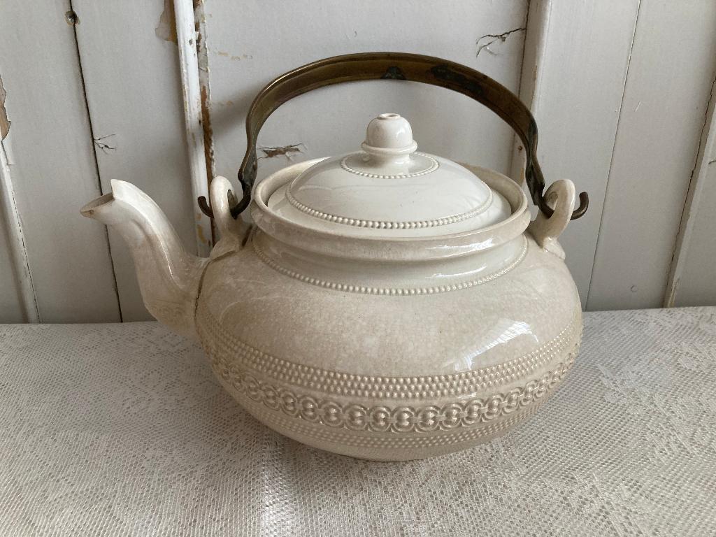 Brocante chocoladeketel met koperen handvat / Beige, Ophalen of Verzenden