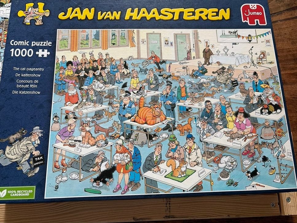 Jan van Haasteren Comic Puzzle - De Kattenshow 1000 stukjes, Ophalen of Verzenden, 500 t/m 1500 stukjes, Zo goed als nieuw, Legpuzzel