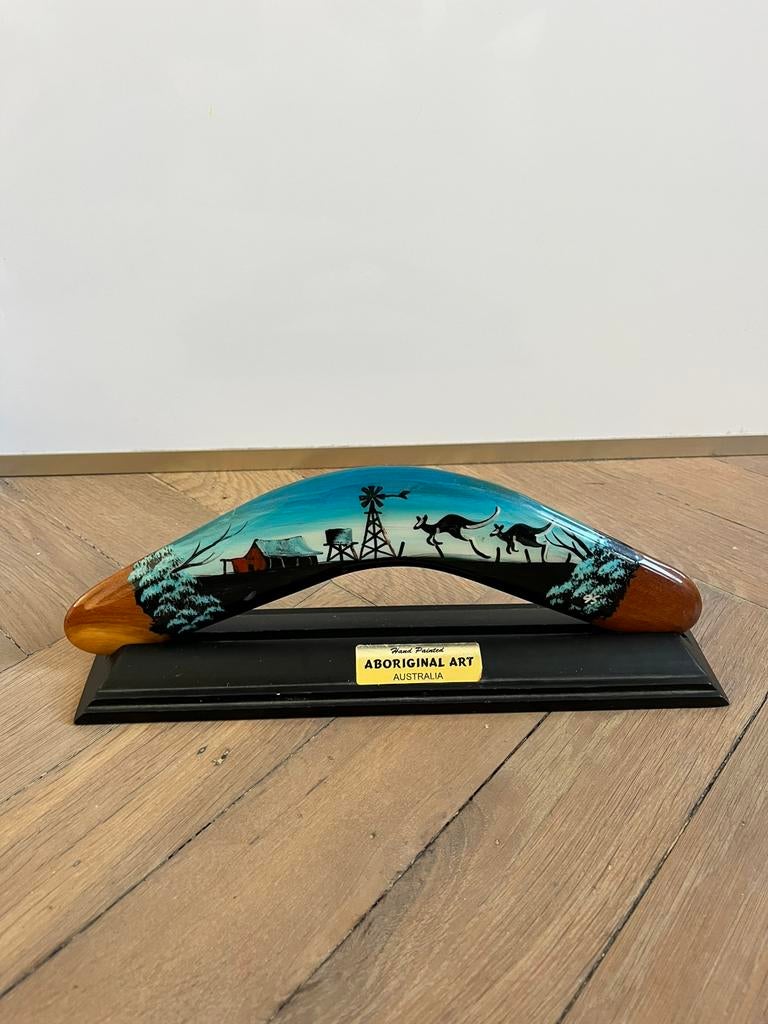 Australische Boomerang kangoeroe Aboriginal Handgeschilderd, Antiek en Kunst, Kunst | Niet-Westerse kunst, Ophalen of Verzenden