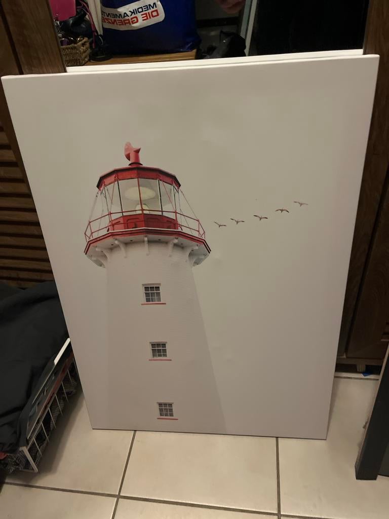 Canvas Schilderij Vuurtoren met Vogels, Ophalen, Zo goed als nieuw, Schilderij, 75 cm of meer