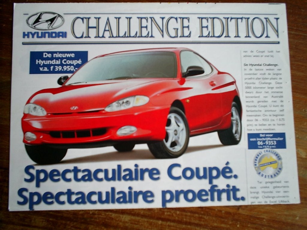 Hyundai Alle Modellen Challenge Edition 1996 2 pag., Verzenden, Zo goed als nieuw, Overige merken