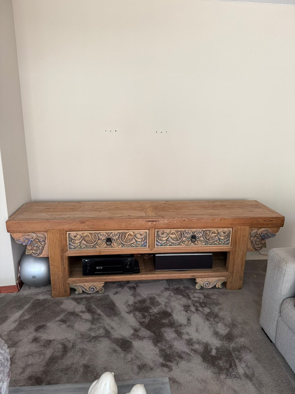 Hardhout dressoir met 2 lades, Ophalen, Zo goed als nieuw, 25 tot 50 cm