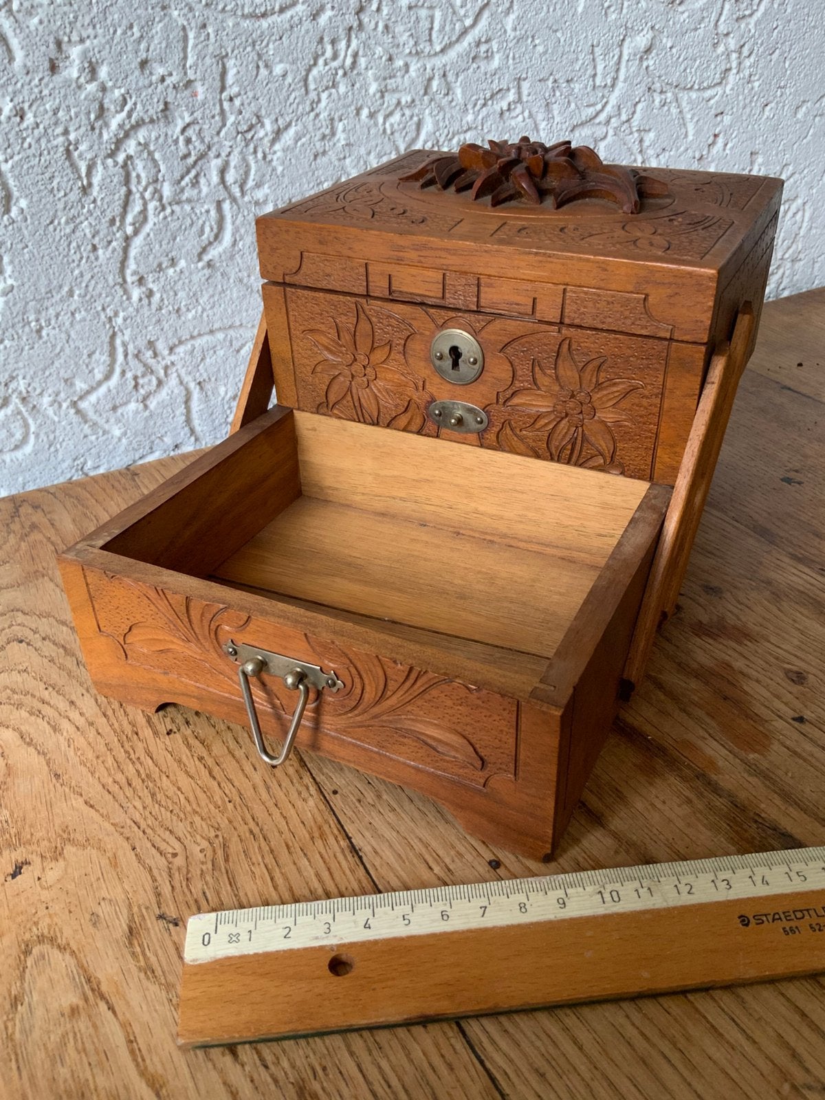 Antiek Houten Dubbele Sieraden Opberg Kistje Schwarzwald, Ophalen of Verzenden