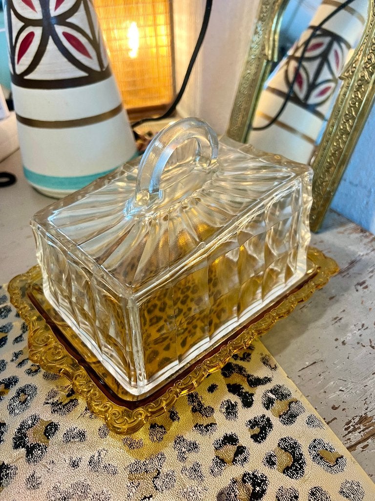 Vintage retro glas Andries Copier kaasstolp botervloot stolp, Ophalen of Verzenden