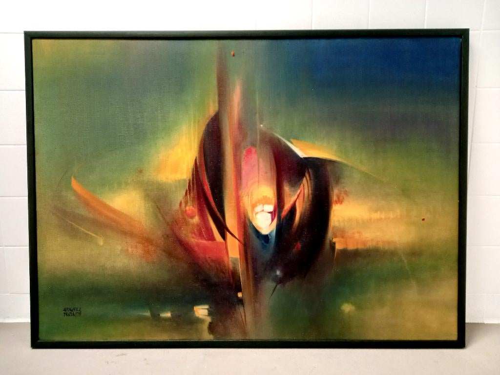 Groot vintage abstract schilderij door Hernandez Prada 1979, Antiek en Kunst, Kunst | Schilderijen | Abstract, Ophalen