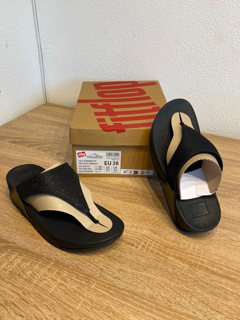 FitFlop Lulu Shimmerlux Slippers met Subtiele Glitter, Mt 38, Zwart, Nieuw, Ophalen of Verzenden, Fitflop