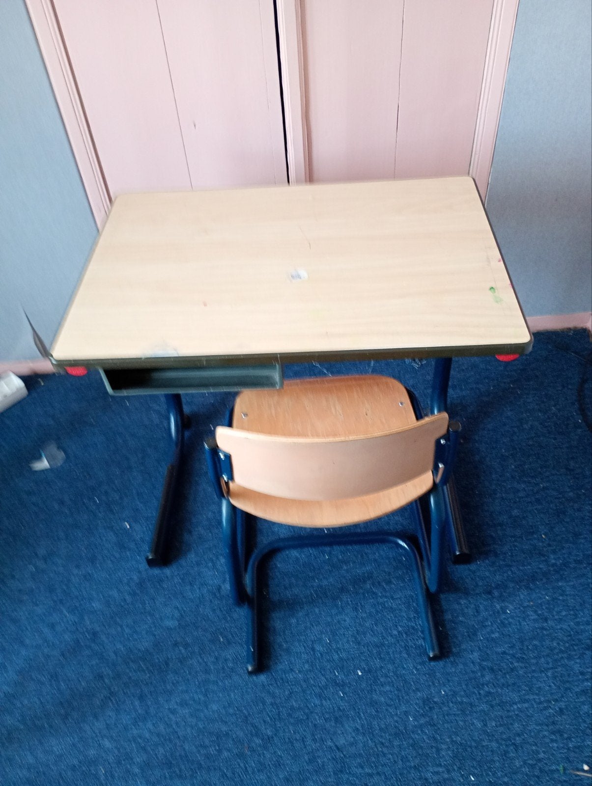 Vintage schoolbankje met stoel - ideaal voor kinderen, Ophalen, Gebruikt, Tafel(s) en Stoel(en)