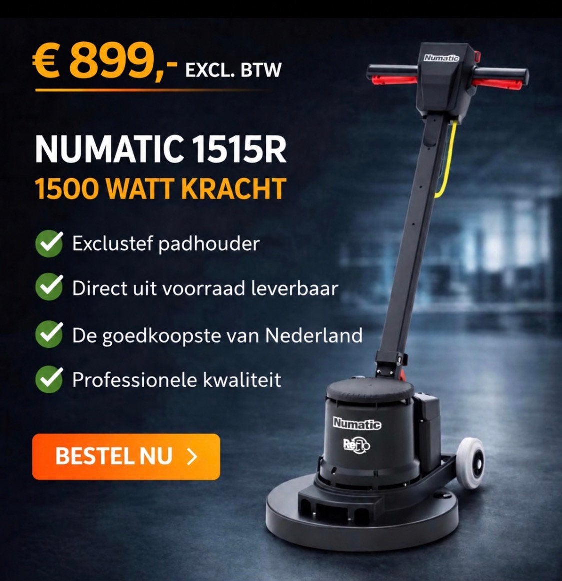 Vloerschuurmachine Numatic-Woodboy HFM-1515-1500 watt, Doe-het-zelf en Verbouw, Ophalen of Verzenden, Zo goed als nieuw