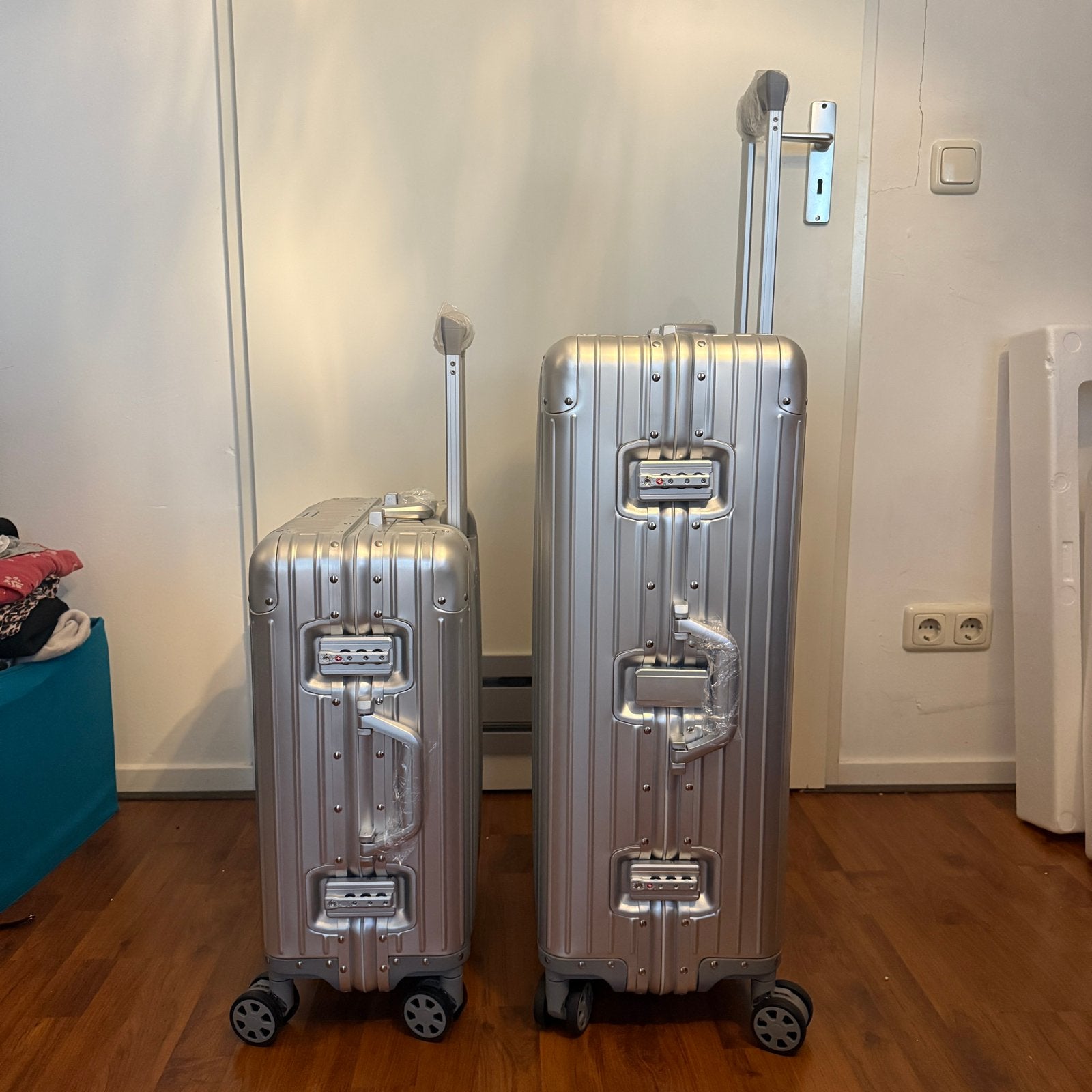 Rimowa stijl aluminium kofferset - handbagage & ruimbagage, Hard kunststof, Slot, Ophalen of Verzenden, Zo goed als nieuw