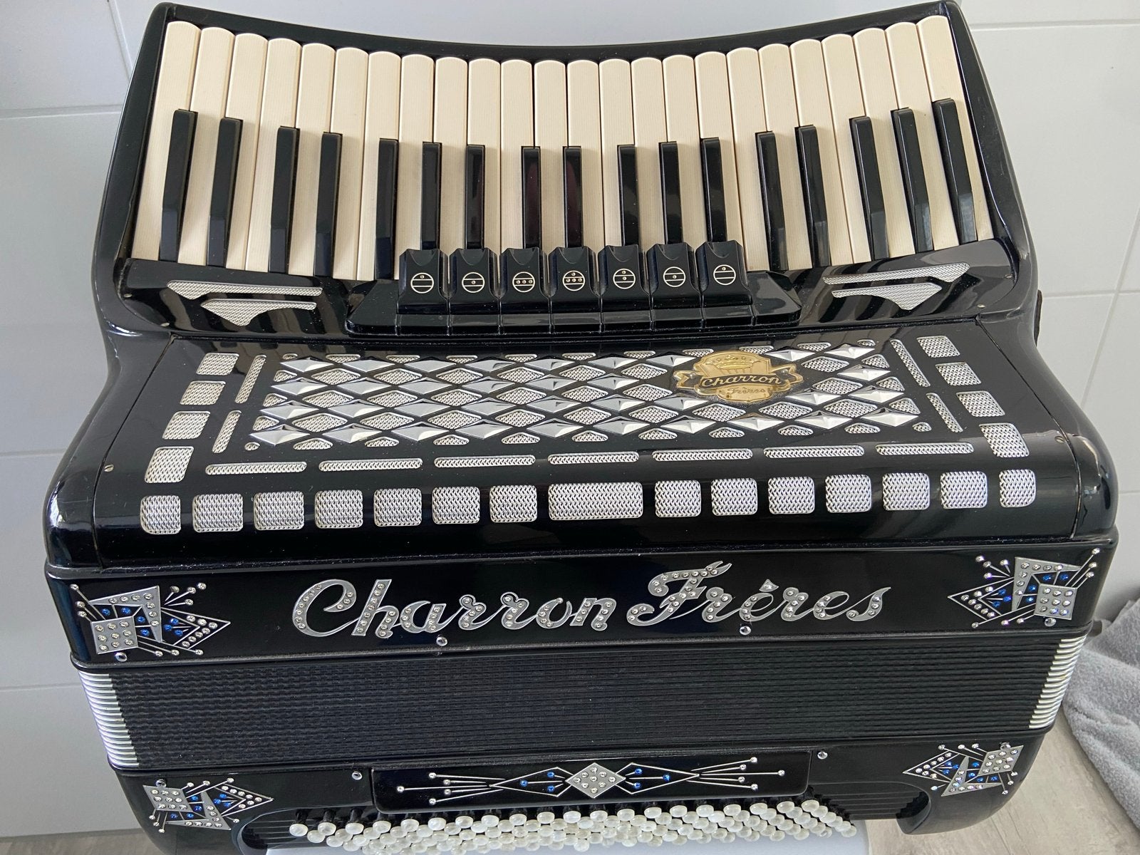 Charron Frères waaierklavier 4 korig, Overige merken, Gebruikt, Met koffer, 120-bas