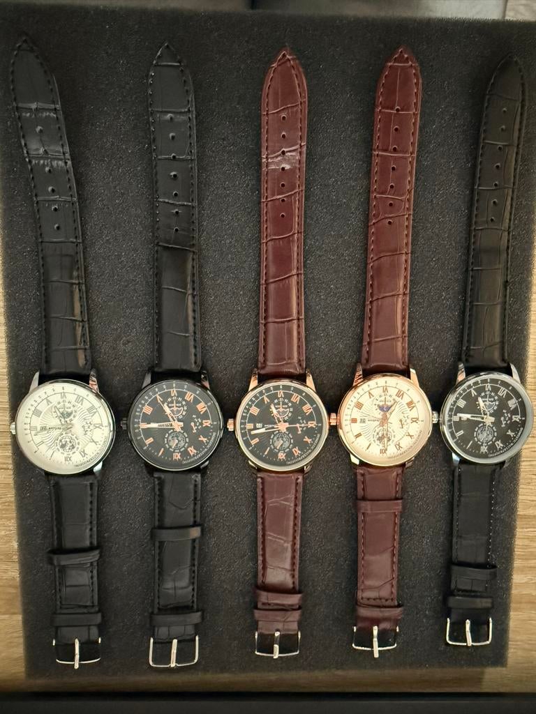 Herenhorloges met leren band - Diverse kleuren (10 stuks), Overige merken, Overige materialen, Leer, Polshorloge
