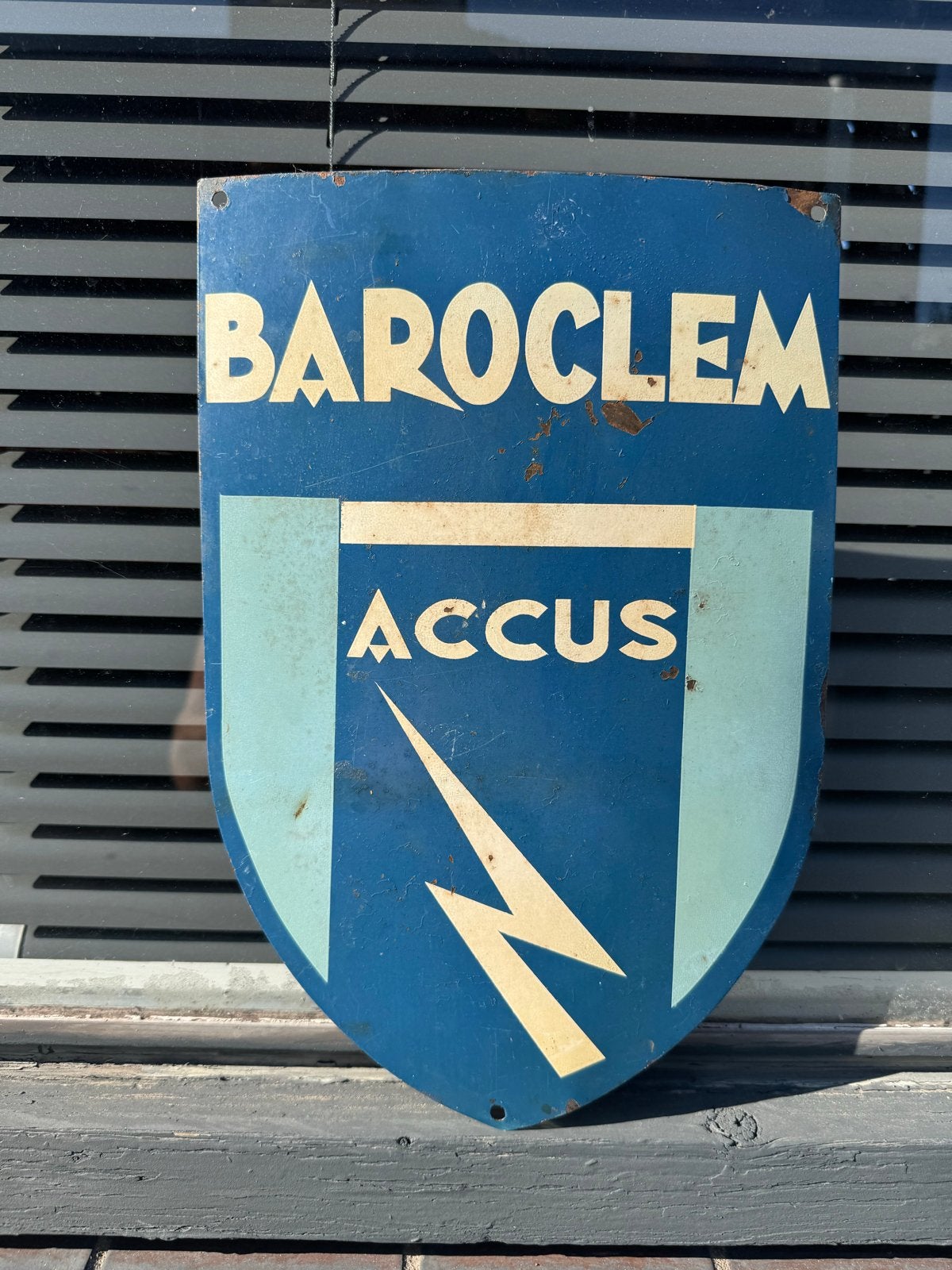 Vintage Baroclem Accus Reclamebord, Reclamebord, Gebruikt, ., Ophalen of Verzenden