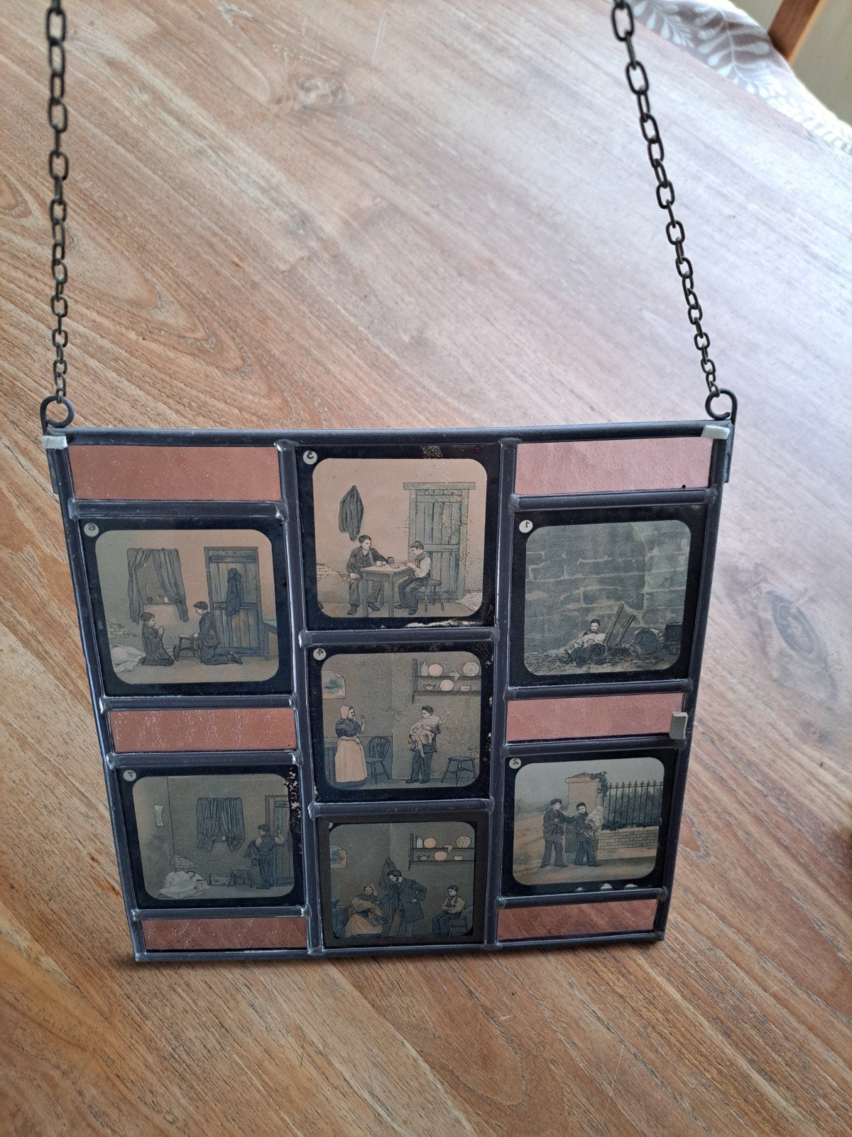 Antiek Glas-in-lood Tableau met boerenerf Scènes, Ophalen of Verzenden