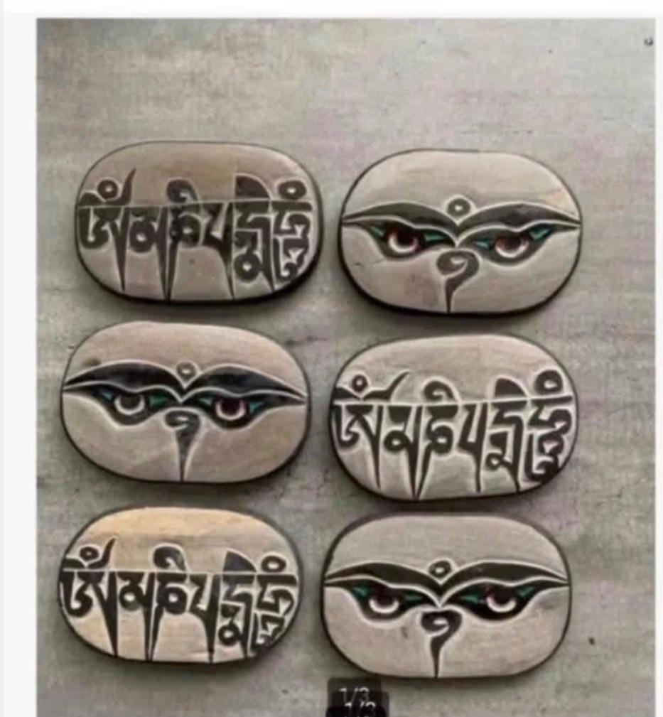 6 x Handgesneden Mani-steen Eye Buddha uit Nepal Tibetaans, Ophalen of Verzenden
