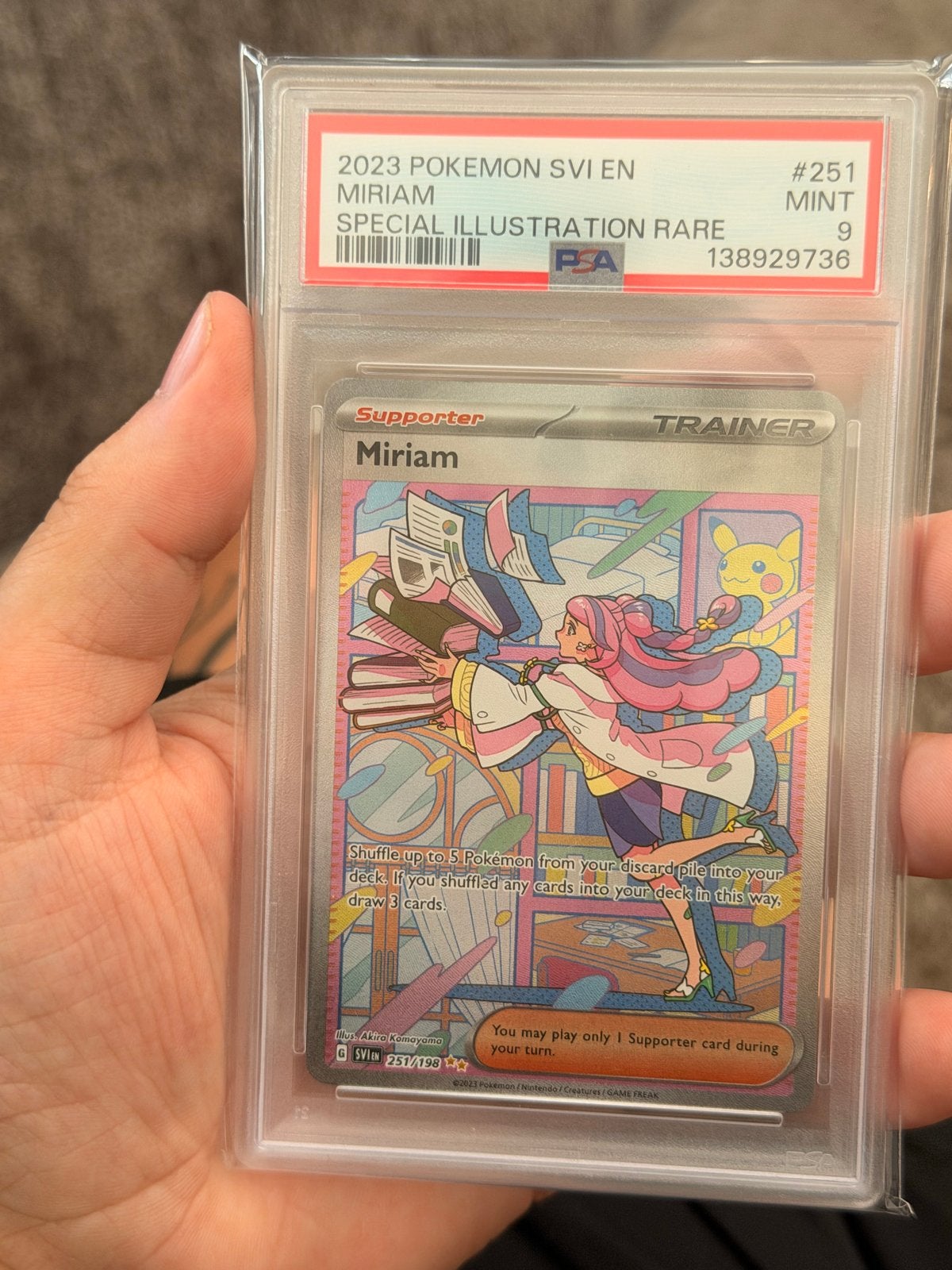 Pokémon TCG Miriam Special Illustration Rare PSA 9 Mint, Ophalen of Verzenden, Zo goed als nieuw, Losse kaart