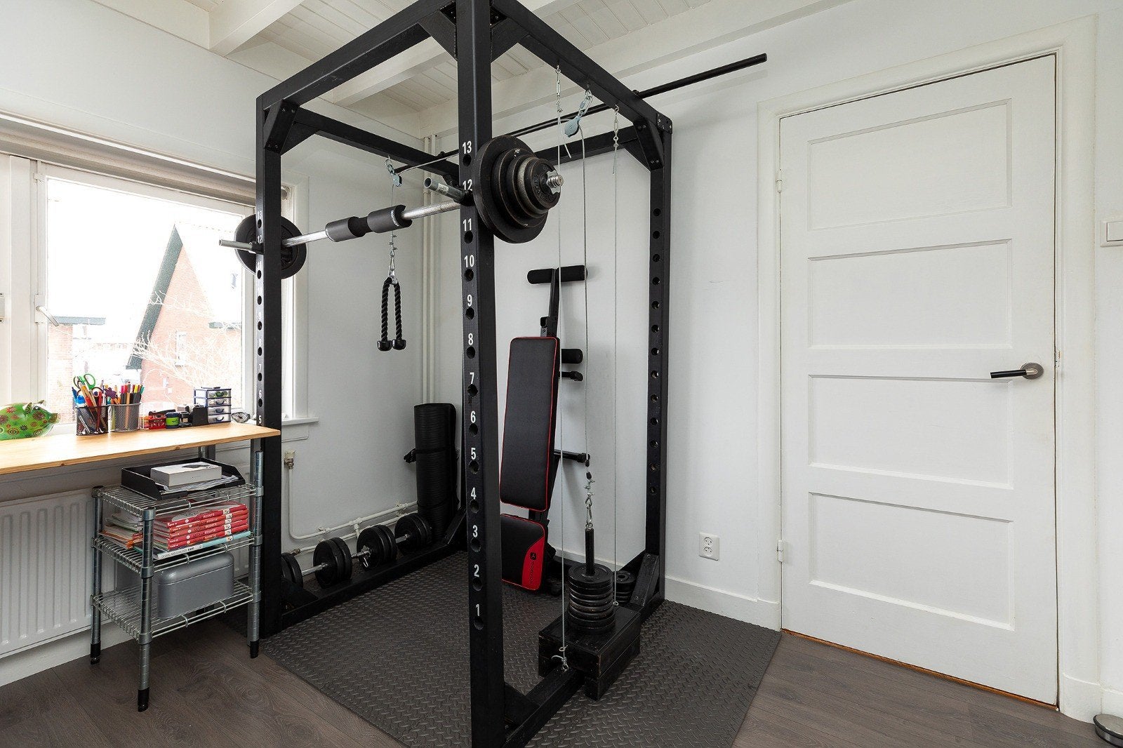 Zeer stevige Powercage met halterstang en kabelstation, Sport en Fitness, Fitnessapparatuur, Gebruikt, Krachtstation, Armen, Borst