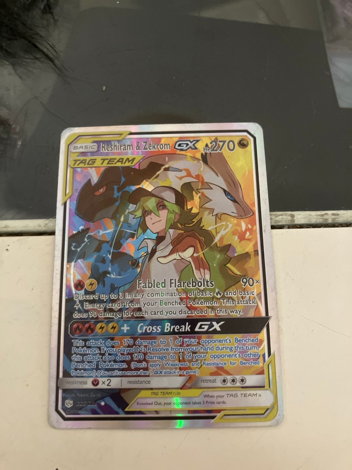 Pokémon Reshiram & Zekrom GX TAG TEAM Kaart, Ophalen of Verzenden, Gebruikt, Losse kaart, Foil