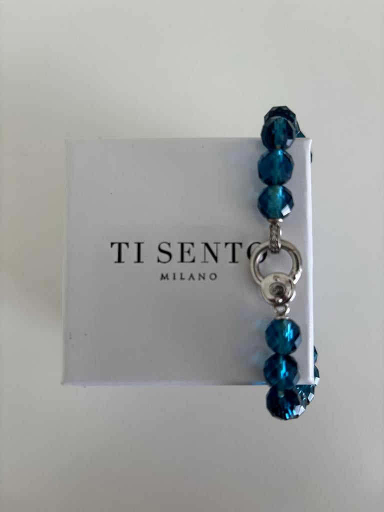 Ti Sento Milano armband blauwe glaskralen zilveren sluiting, Sieraden, Tassen en Uiterlijk, Armbanden, Blauw, Ophalen of Verzenden