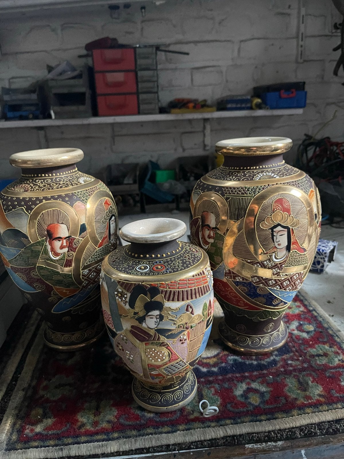 Set van 3 antieke Japanse Satsuma vazen, Antiek en Kunst, Ophalen of Verzenden