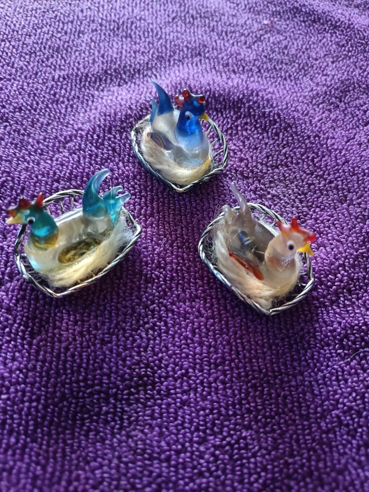 Glazen kip in zilveren mandje - Set van 3, Ophalen of Verzenden, Zilver