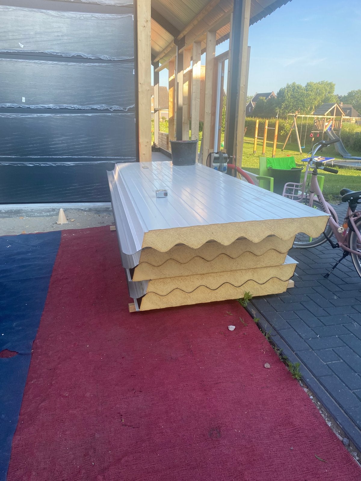 6 Sandwichpanelen Antraciet, Doe-het-zelf en Verbouw, Isolatie en Afdichting, Ophalen, Zo goed als nieuw, Hardschuim (Pir), 15 m² of meer
