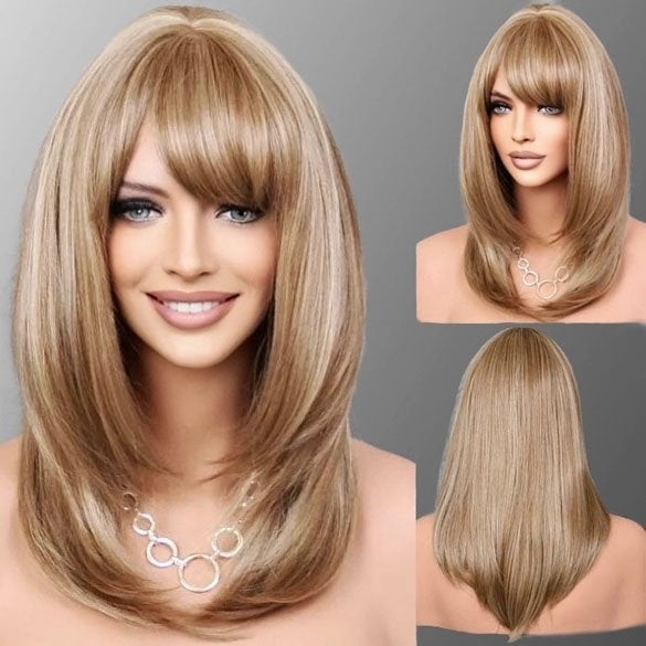 Pruik schouderlang steil haar model Lollipop blondmix kleur, Ophalen of Verzenden, Nieuw, Pruik of Haarverlenging