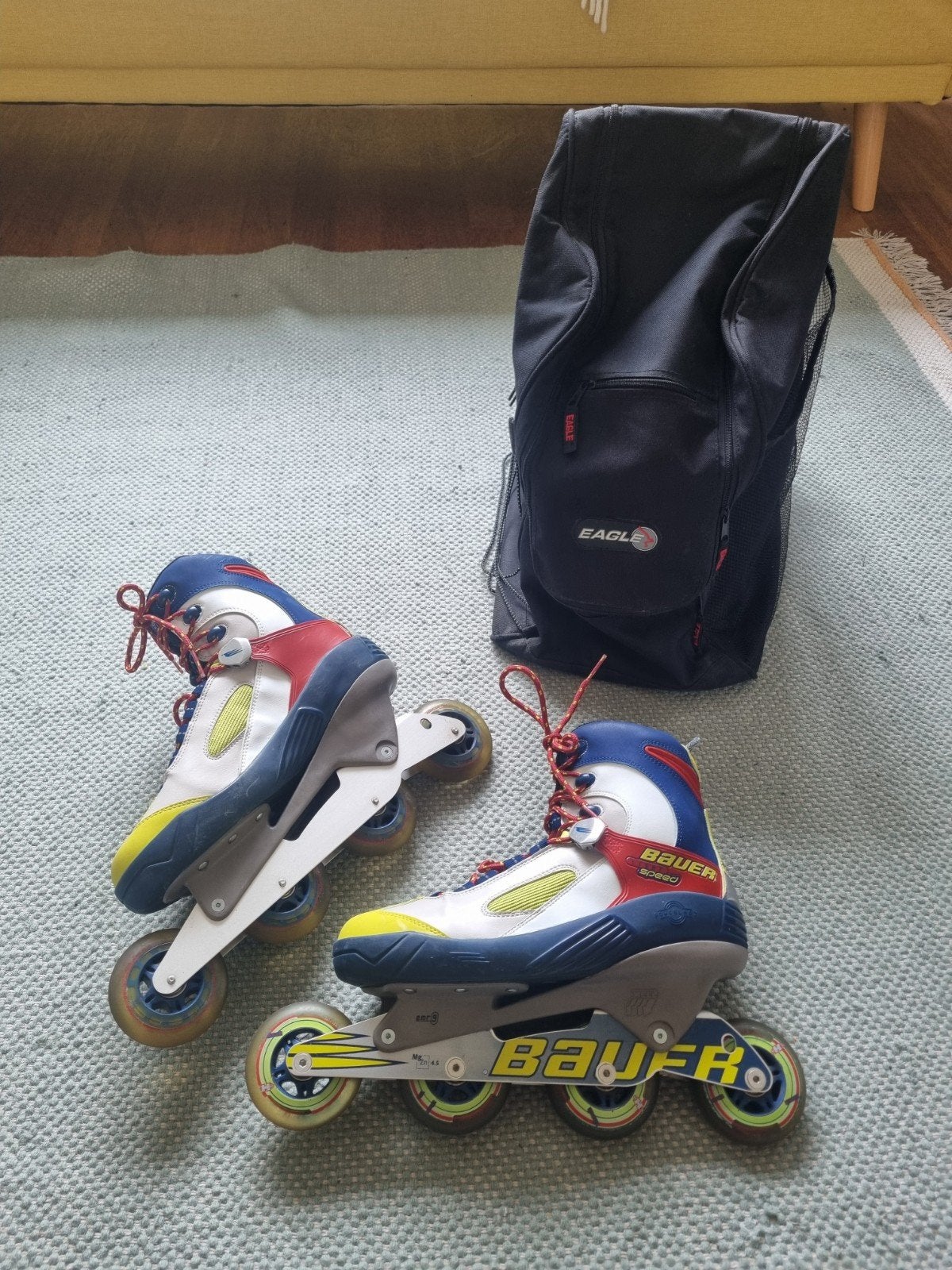 Bauer Speed Inline Skates Maat 43 met Backpacktas, Ophalen of Verzenden, Gebruikt, IJshockeyschaatsen, Bauer