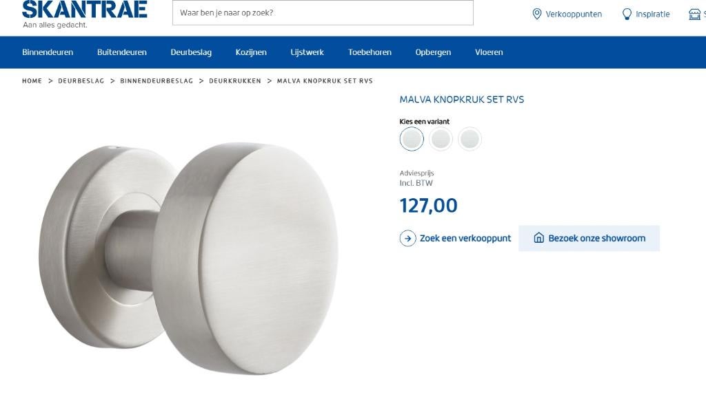 Malva knopkruk set RVS (7 stuks), Ophalen of Verzenden, Nieuw, Chroom, Klink of Kruk