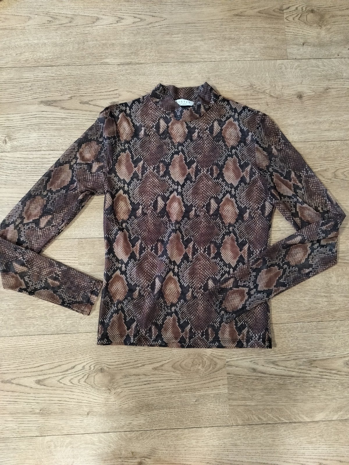 Costes Studio semi-transparante top met slangenprint - Maat, Bruin, Ophalen of Verzenden, Zo goed als nieuw, Lange mouw