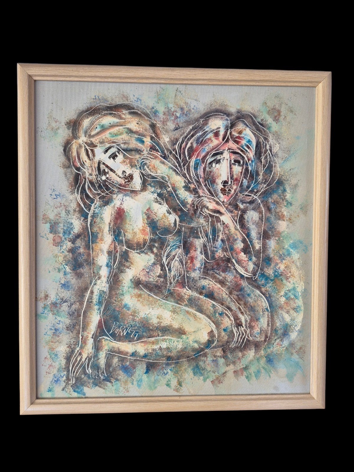 Bijzonder schilderij van Calvin Burnett–expressief en sfeer, Antiek en Kunst, Figuren, Ophalen of Verzenden, Gemengde techniek