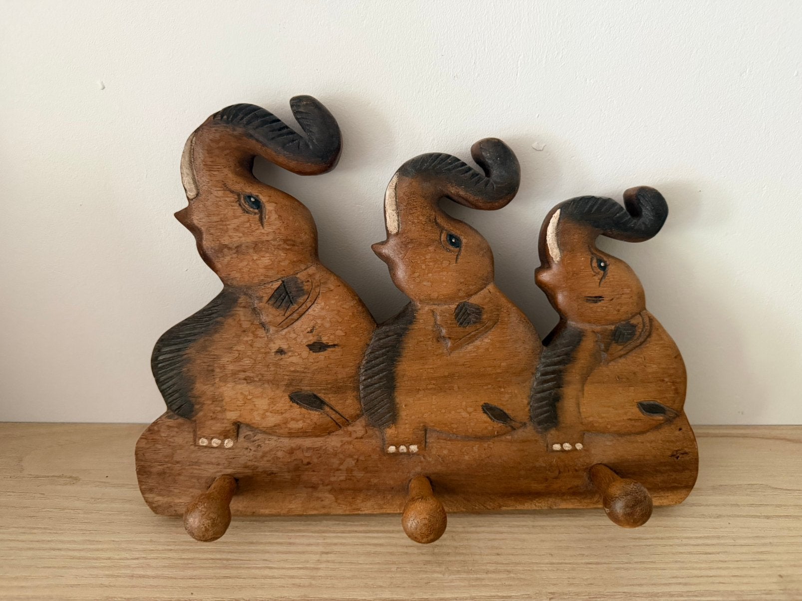 Unieke vintage houten olifanten kapstok / wandhaakjes, Ophalen of Verzenden, Zo goed als nieuw