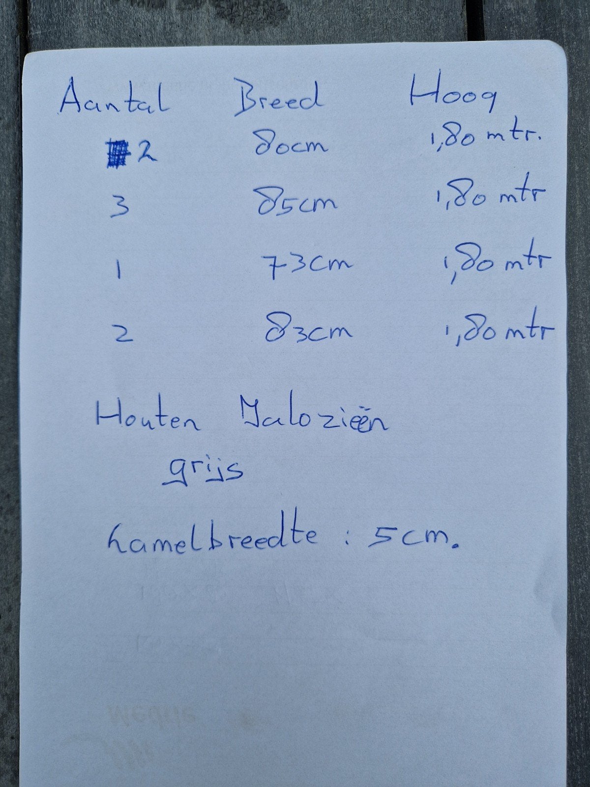 Houten jaloezieën grijs - diverse maten, zonwerend, Jaloezie, Gebruikt, Zonwerend, Hout