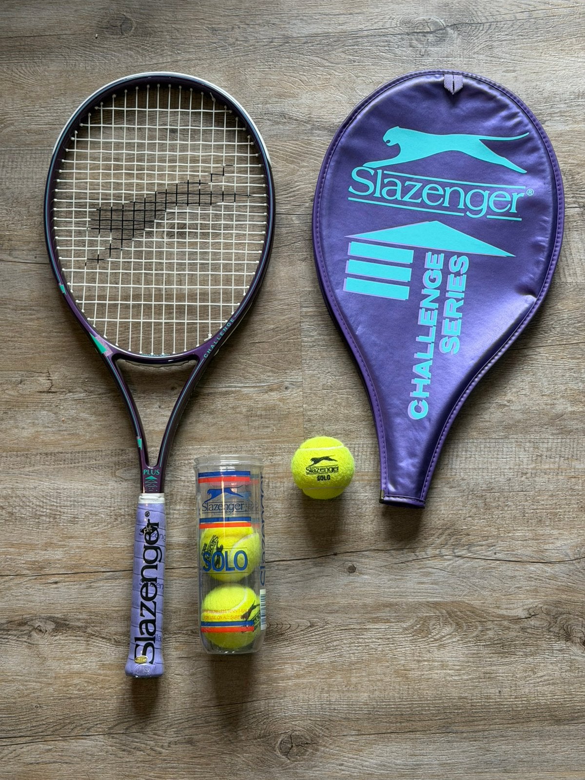 Vintage Slazenger Challenge Plus met Hoes en Ballen, Nieuw, Ophalen of Verzenden, Racket, L2