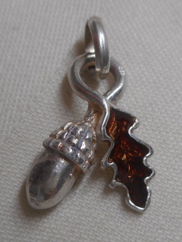Zilveren vintage hanger eikenblad met eikel nr.894, Verzenden, Zo goed als nieuw, Zilver, Zilver