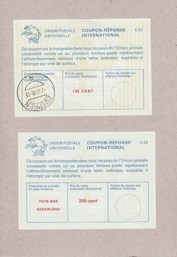2 internationale antwoordcoupons Nederland, Postzegels en Munten, Ophalen of Verzenden, Overige typen