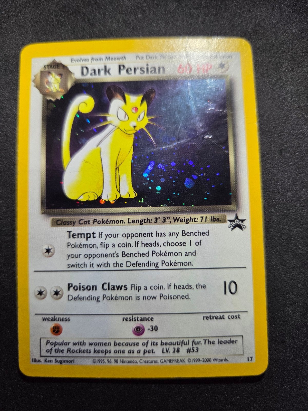 Dark Persian WP 17 wotc promo Pokemon, Hobby en Vrije tijd, Verzamelkaartspellen | Pokémon, Ophalen of Verzenden, Zo goed als nieuw