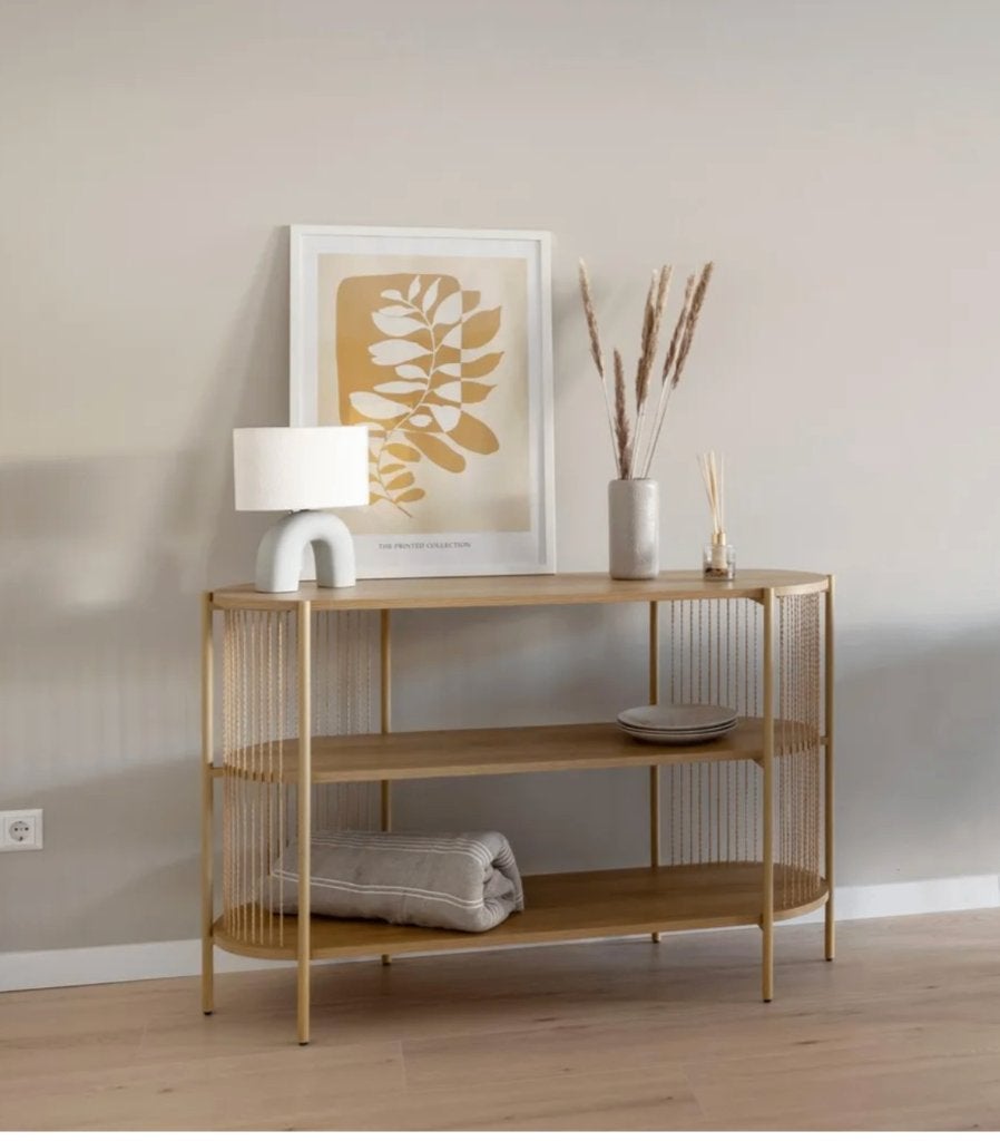 sidetable tafel bijzettafel SNESLEV meubel bruin hout, Ophalen, 100 tot 150 cm, Nieuw, 25 tot 50 cm