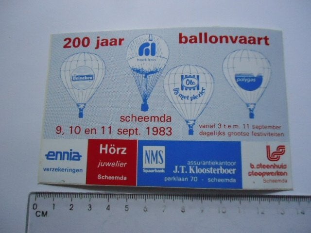 sticker oud Scheemda 1983 Heineken luchtballon ola ijs horz, Verzenden, Zo goed als nieuw, Bedrijf of Vereniging